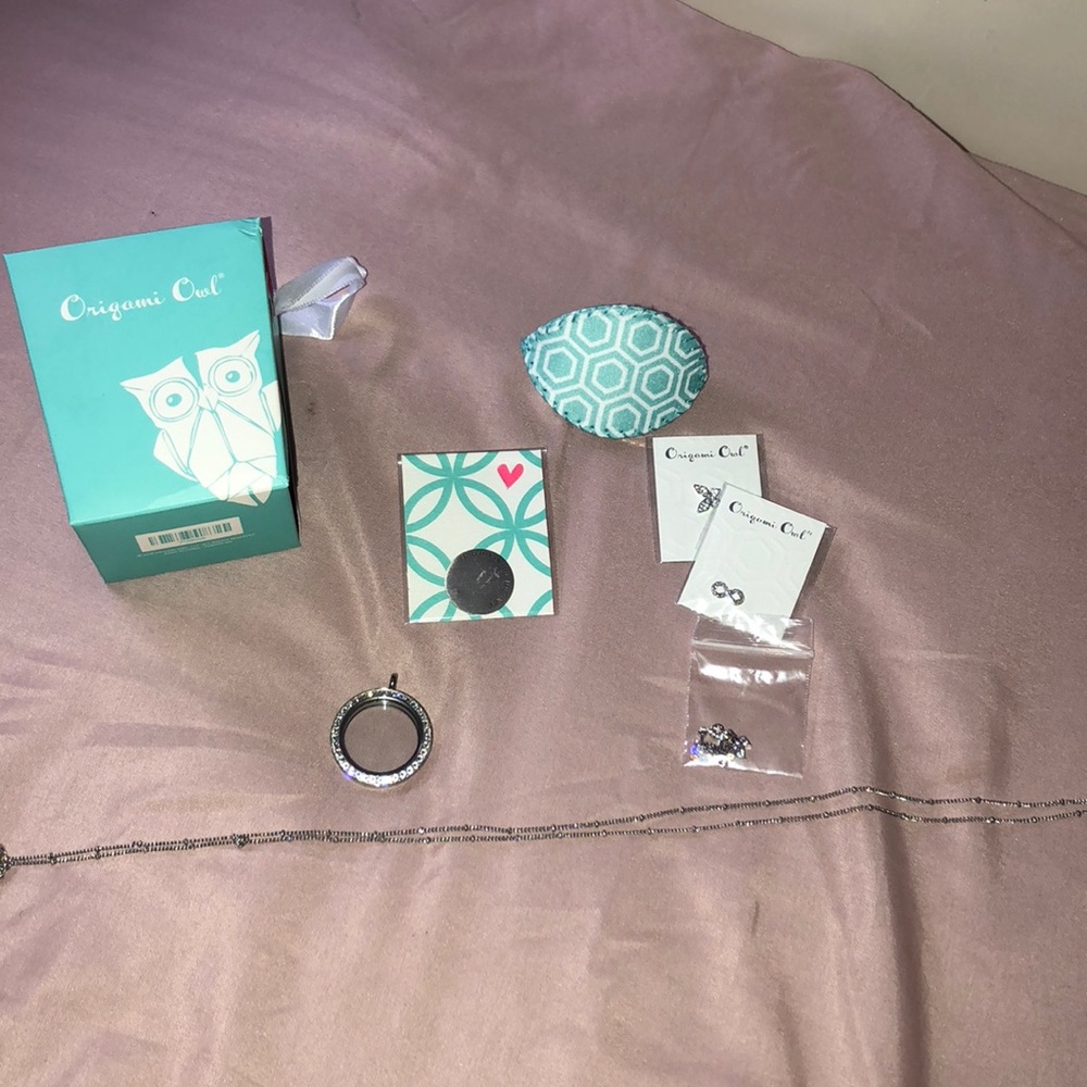 Origami owl necklace, locket and charms